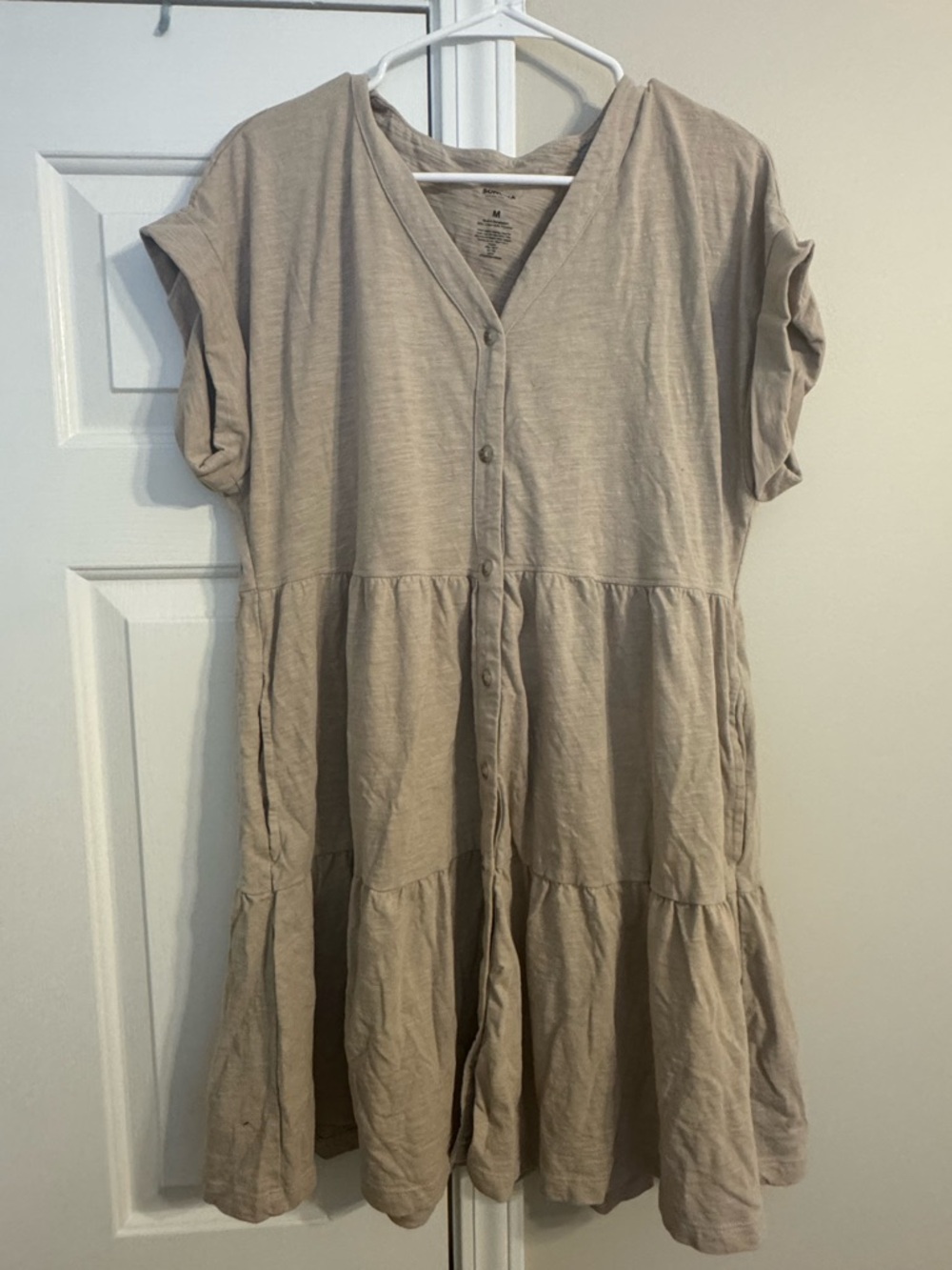 Sonoma Beige Button-Front Tiered Midi Dress